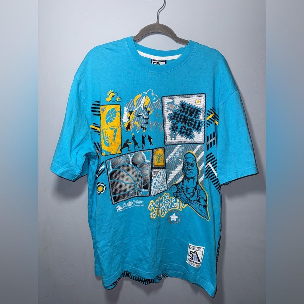 VTG 5ive Jungle Men’s blue Y2K Baggy Basketball Streetwear Tee Shirt size XL EUC